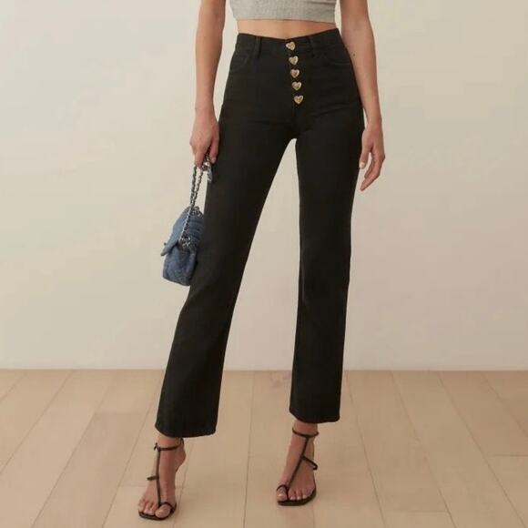 Reformation Cynthia Gold Button High Rise Straight Jeans NWT size 25 - Picture 1 of 11